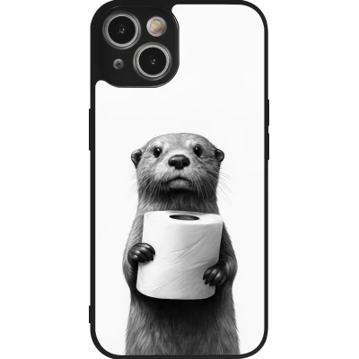 iPhone 14 Case Hülle - Silikon schwarz Otter Toilettenpapier
