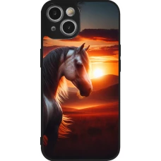 iPhone 14 Case Hülle - Silikon schwarz Majestätischer Sonnenuntergang Pferd