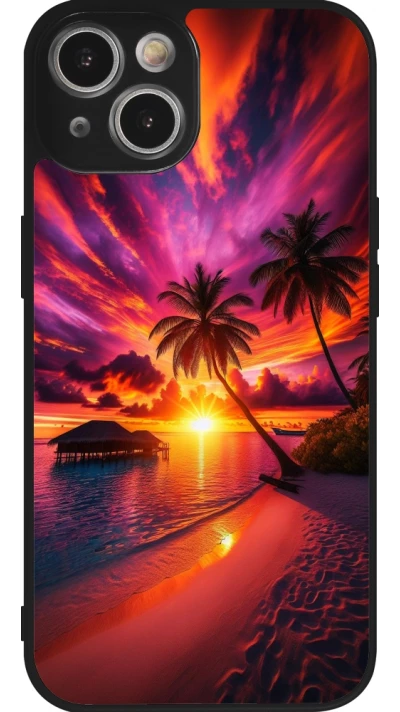 iPhone 14 Case Hülle - Silikon schwarz Malediven Abenddämmerung Glückseligkeit