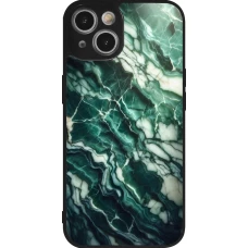 Coque iPhone 14 - Silicone rigide noir Marbre vert majestueux