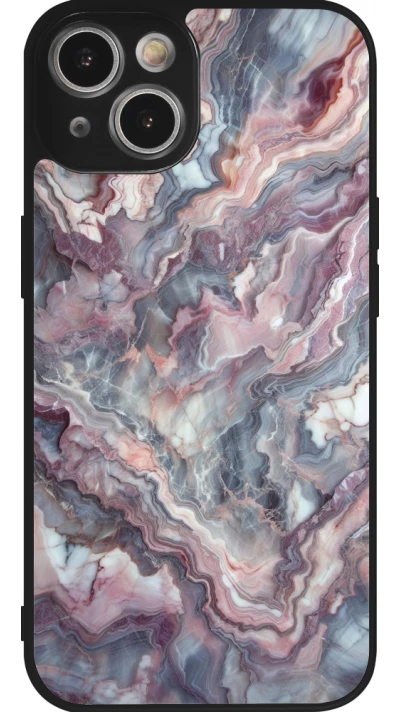 iPhone 14 Case Hülle - Silikon schwarz Violetter silberner Marmor