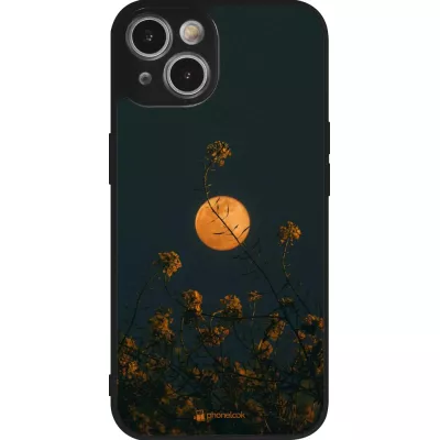 iPhone 14 Case Hülle - Silikon schwarz Moon Flowers