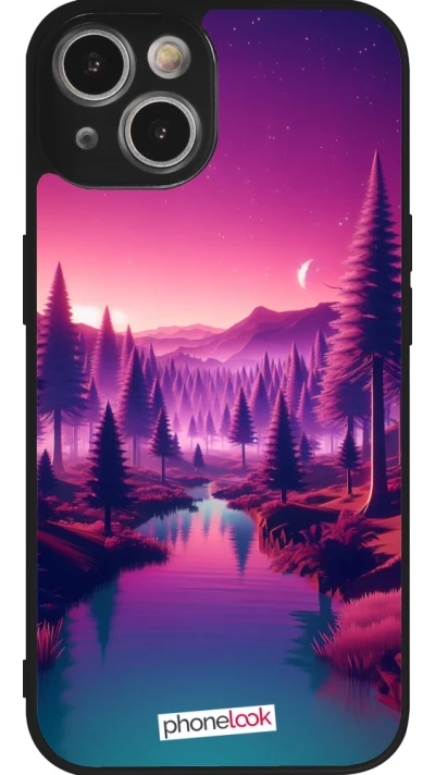 iPhone 14 Case Hülle - Silikon schwarz Lila-rosa Landschaft