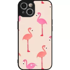 Coque iPhone 14 - Silicone rigide noir Pink Flamingos Pattern