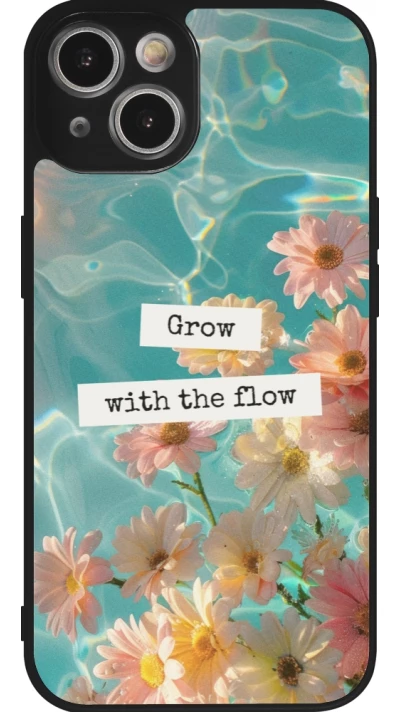 Coque iPhone 14 - Silicone rigide noir Summer 2025 Grow with the flow