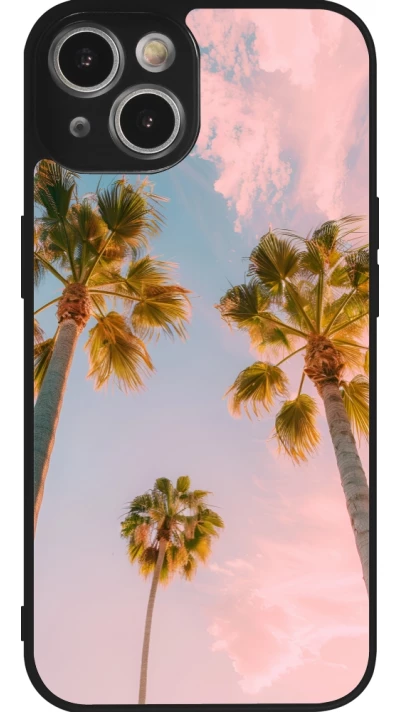 Coque iPhone 14 - Silicone rigide noir Summer 2025 Palmiers