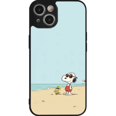 Coque iPhone 14 - Silicone rigide noir Snoopy on the beach Summer 2026