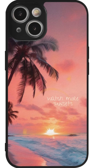 Coque iPhone 14 - Silicone rigide noir Watch more sunsets Summer 2026