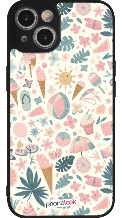 Coque iPhone 14 - Silicone rigide noir Summer Pink Pattern