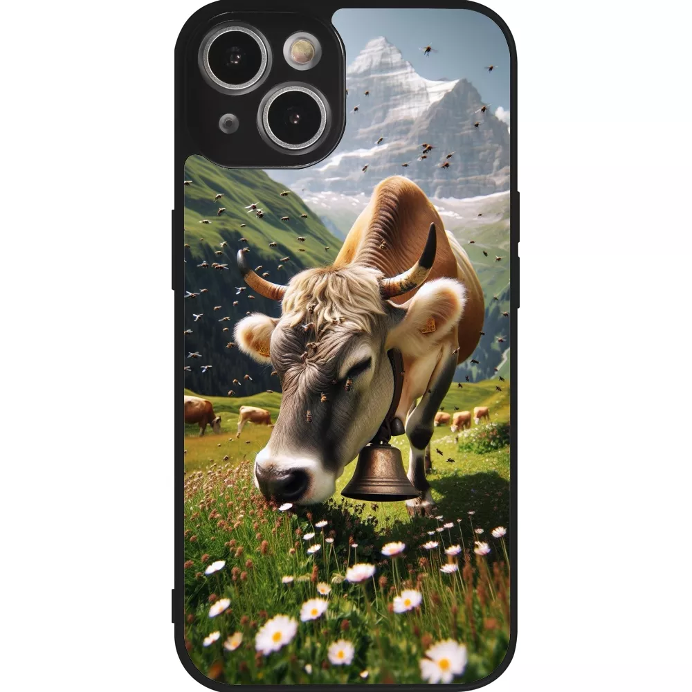 iPhone 14 Case Hülle - Silikon schwarz Kuh Berg Wallis