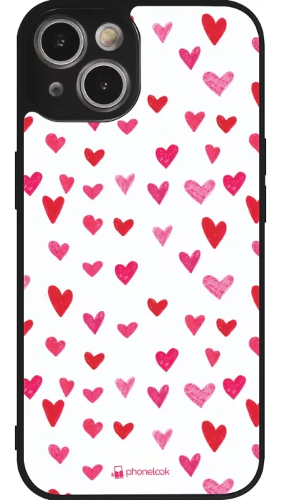 iPhone 14 Case Hülle - Silikon schwarz Valentine 2022 Many pink hearts