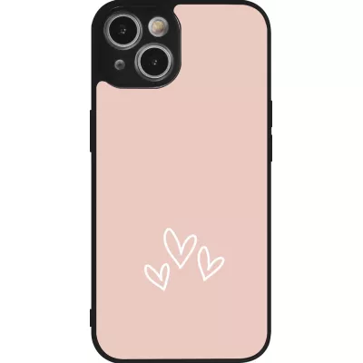 Coque iPhone 14 - Silicone rigide noir Valentine 2023 three minimalist hearts
