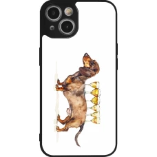 Coque iPhone 14 - Silicone rigide noir Wine Teckel