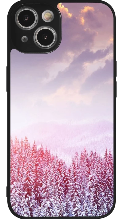 Coque iPhone 14 - Silicone rigide noir Winter 22 Pink Forest
