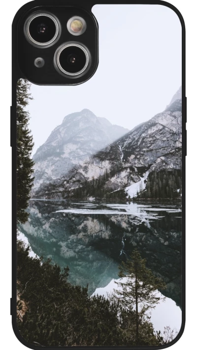 Coque iPhone 14 - Silicone rigide noir Winter 22 snowy mountain and lake