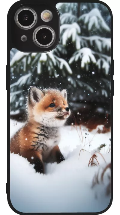 iPhone 14 Case Hülle - Silikon schwarz Weihnachten 2023 Fuechslein Tanne
