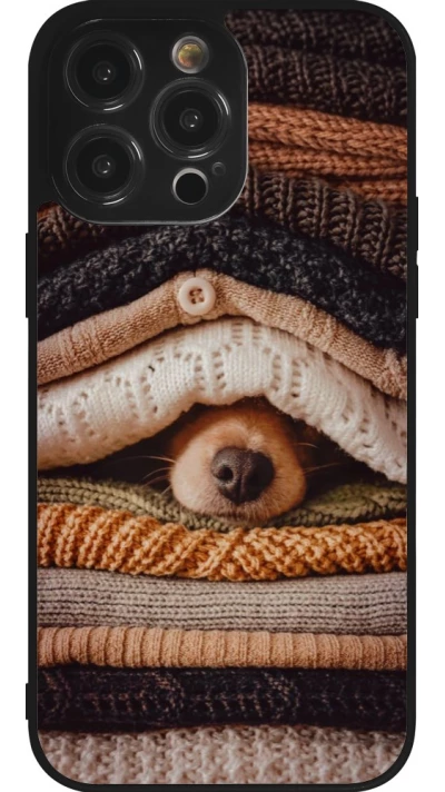 Coque iPhone 14 Pro Max - Silicone rigide noir Autumn 26 Dog under the covers