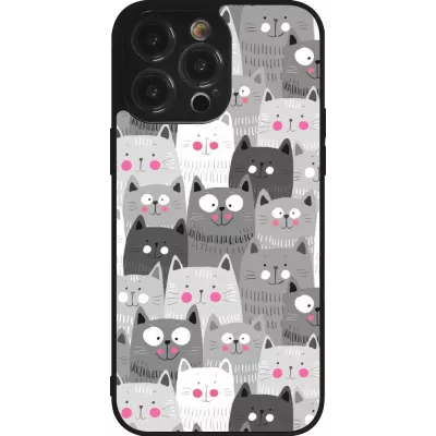 Coque iPhone 14 Pro Max - Silicone rigide noir Chats gris troupeau