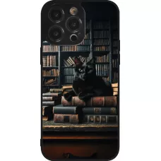 iPhone 14 Pro Max Case Hülle - Silikon schwarz Katze Bücher dunkel