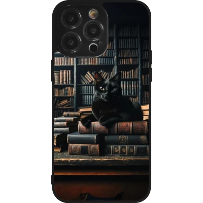 iPhone 14 Pro Max Case Hülle - Silikon schwarz Katze Bücher dunkel