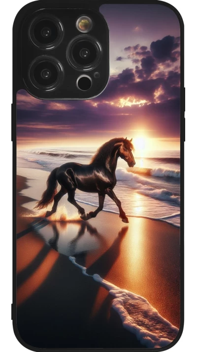 iPhone 14 Pro Max Case Hülle - Silikon schwarz Pferd majestätisch Strand