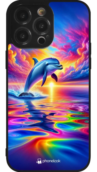 iPhone 14 Pro Max Case Hülle - Silikon schwarz Glücklicher Regenbogen-Delfin