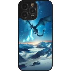 Coque iPhone 14 Pro Max - Silicone rigide noir Dragon nocturne montagne