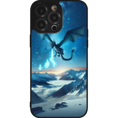 Coque iPhone 14 Pro Max - Silicone rigide noir Dragon nocturne montagne