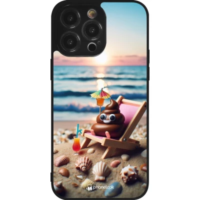 Coque iPhone 14 Pro Max - Silicone rigide noir Emoji caca sur chaise longue