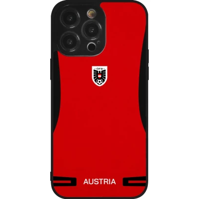 Coque iPhone 14 Pro Max - Silicone rigide noir Maillot de football Autriche 2026 personnalisable