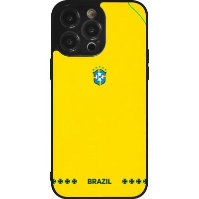 Coque iPhone 14 Pro Max - Silicone rigide noir Maillot de football Bresil 2026 personnalisable