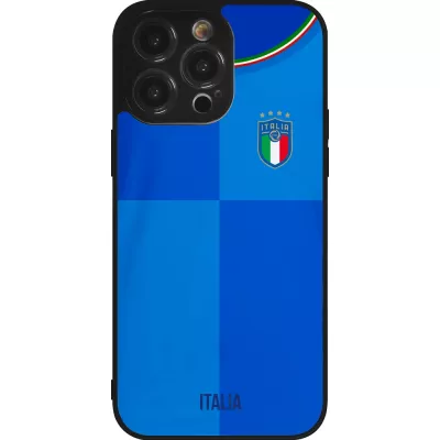 Coque iPhone 14 Pro Max - Silicone rigide noir Maillot de football Italie 2022 personnalisable