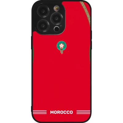 Coque iPhone 14 Pro Max - Silicone rigide noir Maillot de football Maroc 2026 personnalisable
