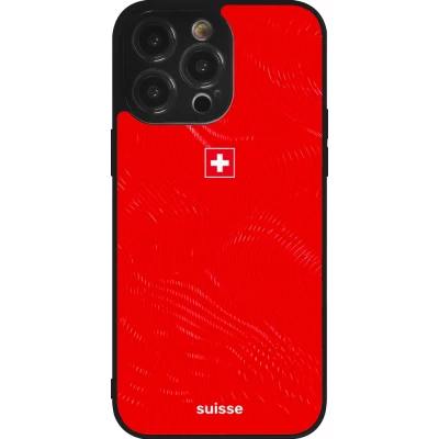 Coque iPhone 14 Pro Max - Silicone rigide noir Maillot de football Suisse 2026 personnalisable