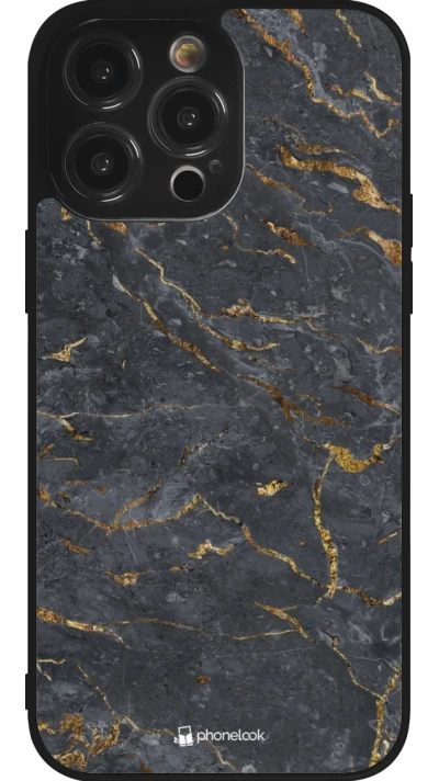 iPhone 14 Pro Max Case Hülle - Silikon schwarz Grey Gold Marble