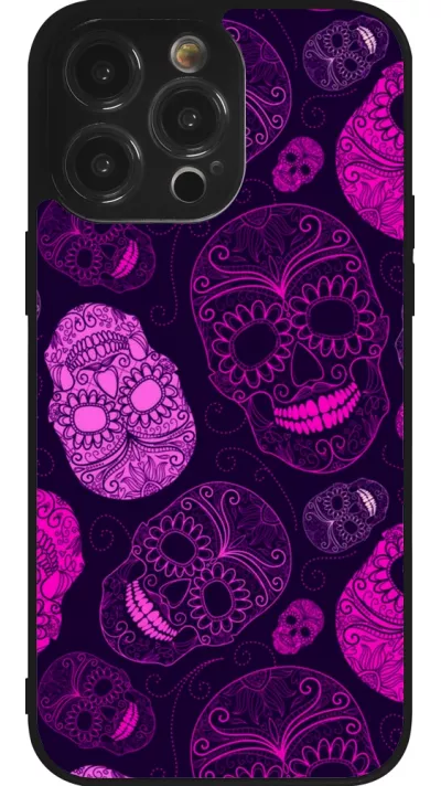 iPhone 14 Pro Max Case Hülle - Silikon schwarz Halloween 2023 pink skulls