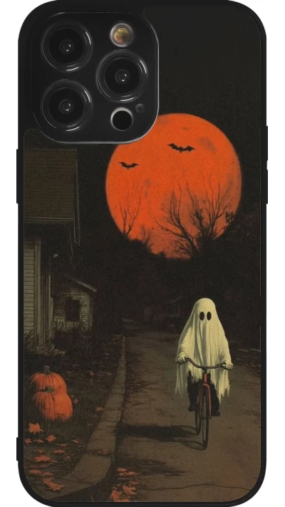 iPhone 14 Pro Max Case Hülle - Silikon schwarz Halloween 2025 Ghost on a bicycle