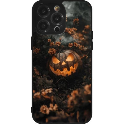 iPhone 14 Pro Max Case Hülle - Silikon schwarz Halloween 2025 Pumpkin with flowers