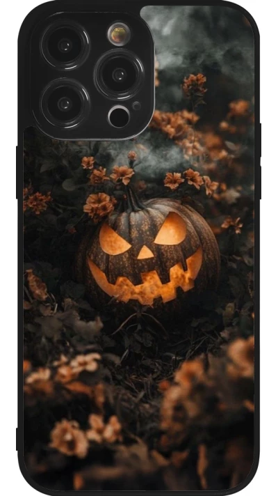 iPhone 14 Pro Max Case Hülle - Silikon schwarz Halloween 2025 Pumpkin with flowers