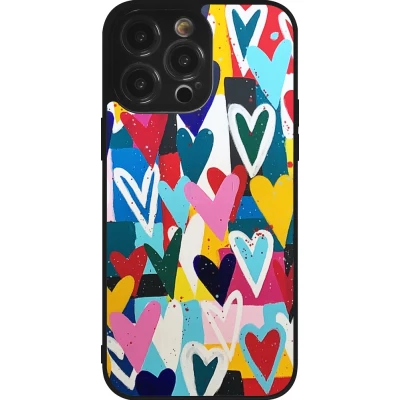 iPhone 14 Pro Max Case Hülle - Silikon schwarz Joyful Hearts
