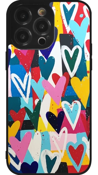 iPhone 14 Pro Max Case Hülle - Silikon schwarz Joyful Hearts