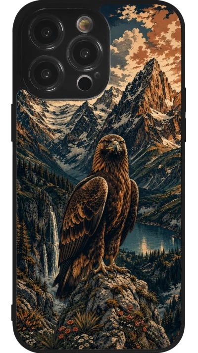 Coque iPhone 14 Pro Max - Silicone rigide noir Linocut Aigle Royal