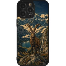 iPhone 14 Pro Max Case Hülle - Silikon schwarz Linocut Steinbock