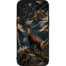 iPhone 14 Pro Max Case Hülle - Silikon schwarz Linocut Gämse