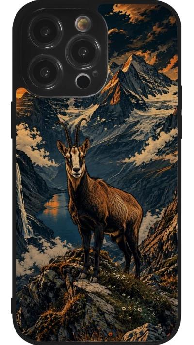 Coque iPhone 14 Pro Max - Silicone rigide noir Linocut Chamois