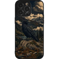 iPhone 14 Pro Max Case Hülle - Silikon schwarz Linocut Grosser Rabe