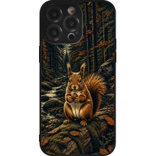 iPhone 14 Pro Max Case Hülle - Silikon schwarz Linocut Eichhörnchen