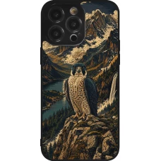 iPhone 14 Pro Max Case Hülle - Silikon schwarz Linocut Wanderfalke