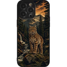 Coque iPhone 14 Pro Max - Silicone rigide noir Linocut Lynx