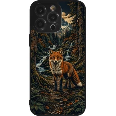 Coque iPhone 14 Pro Max - Silicone rigide noir Linocut Renard